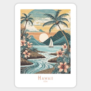 Hawaii Vintage Retro Sunset Serenity Sticker